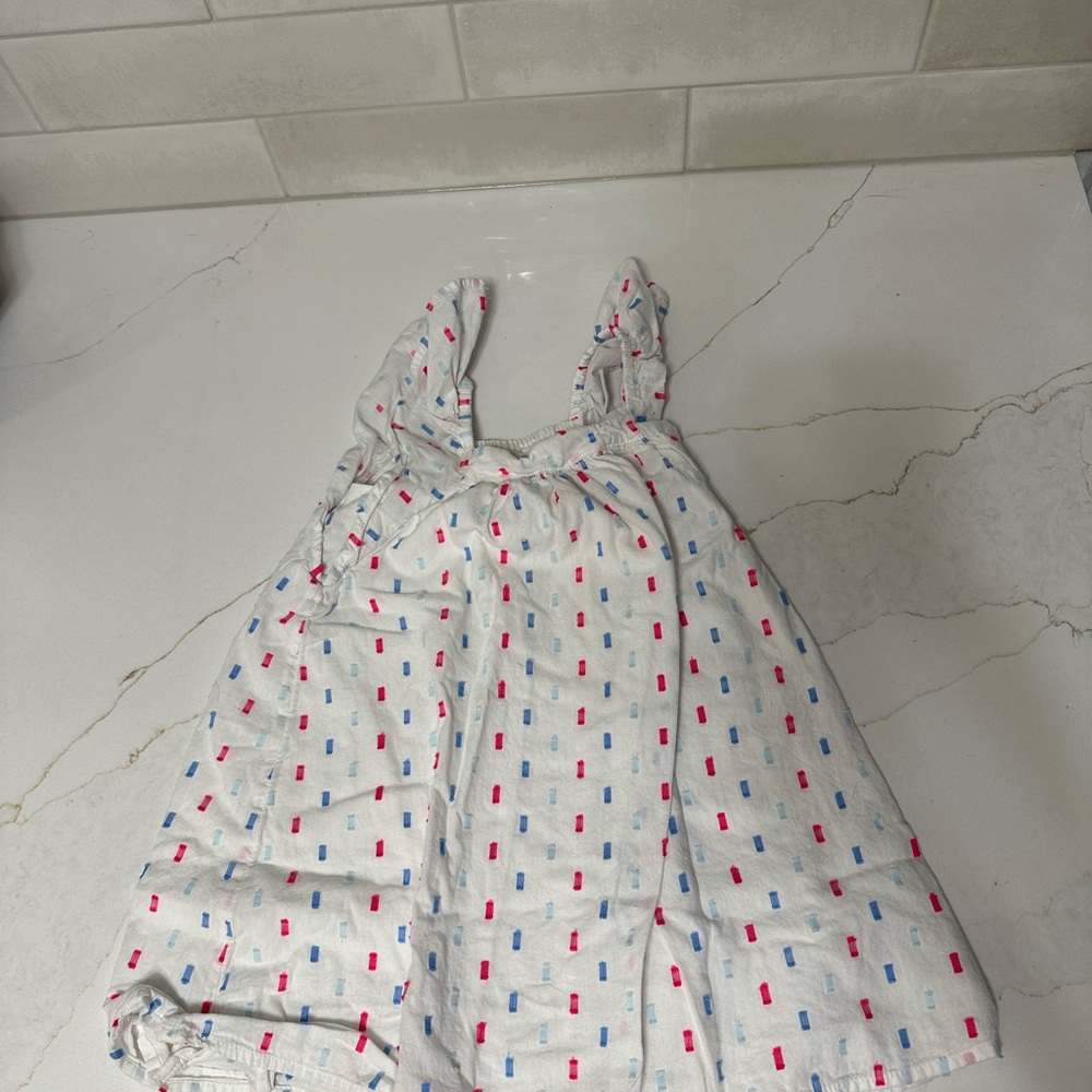White Sleeveless Baby Gap Dress with Pink & Blue Dot Pattern
